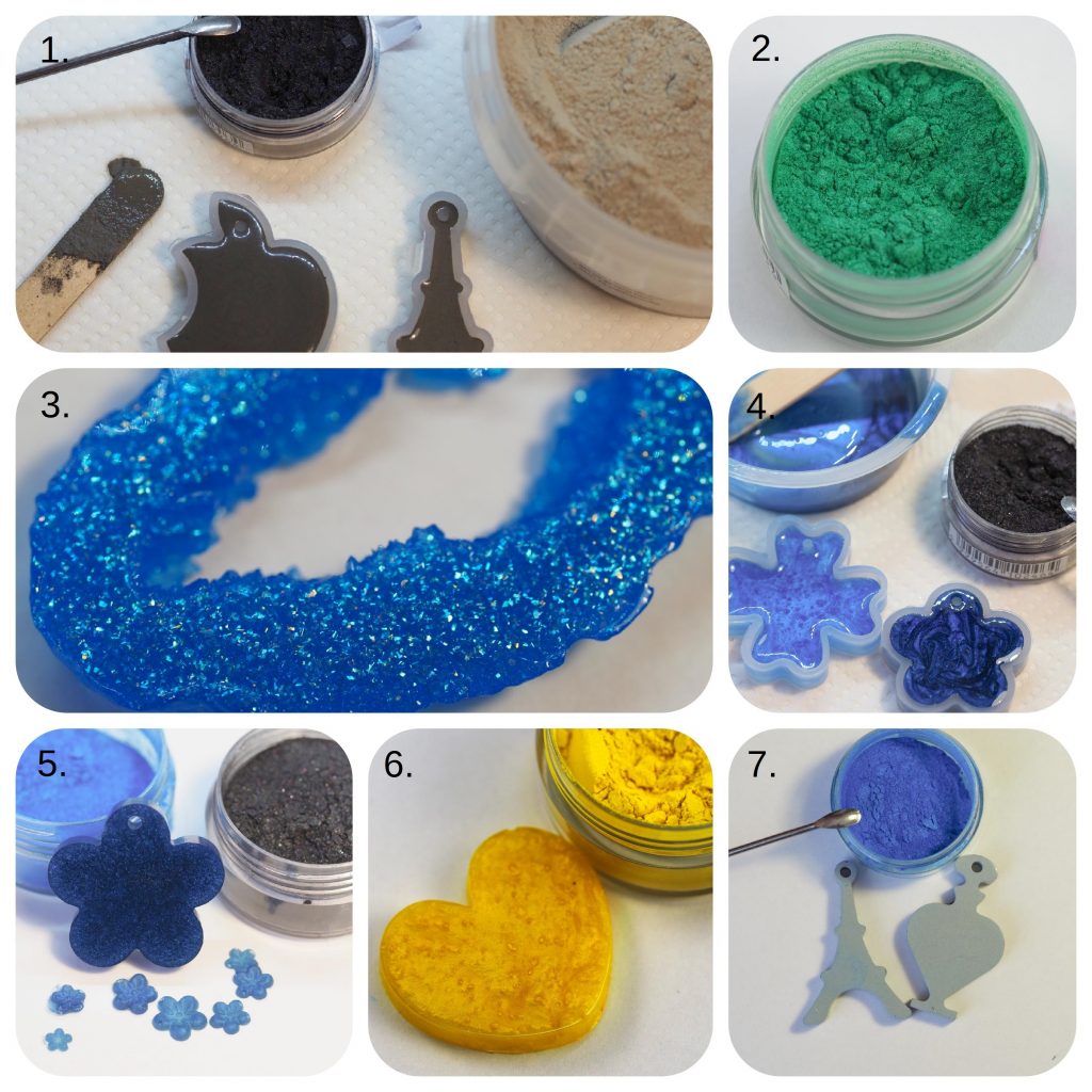 Gyöngyház hatású pigmentpor modellező anyagokba keverve.